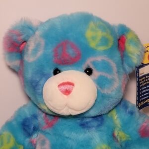 Build A Bear Workshop Peace Sign Friendship Teddy Plush Light Blue Pink BAB New
